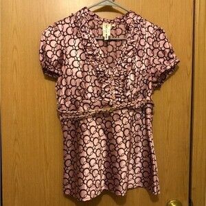 Heart soul pink heart blouse with belt